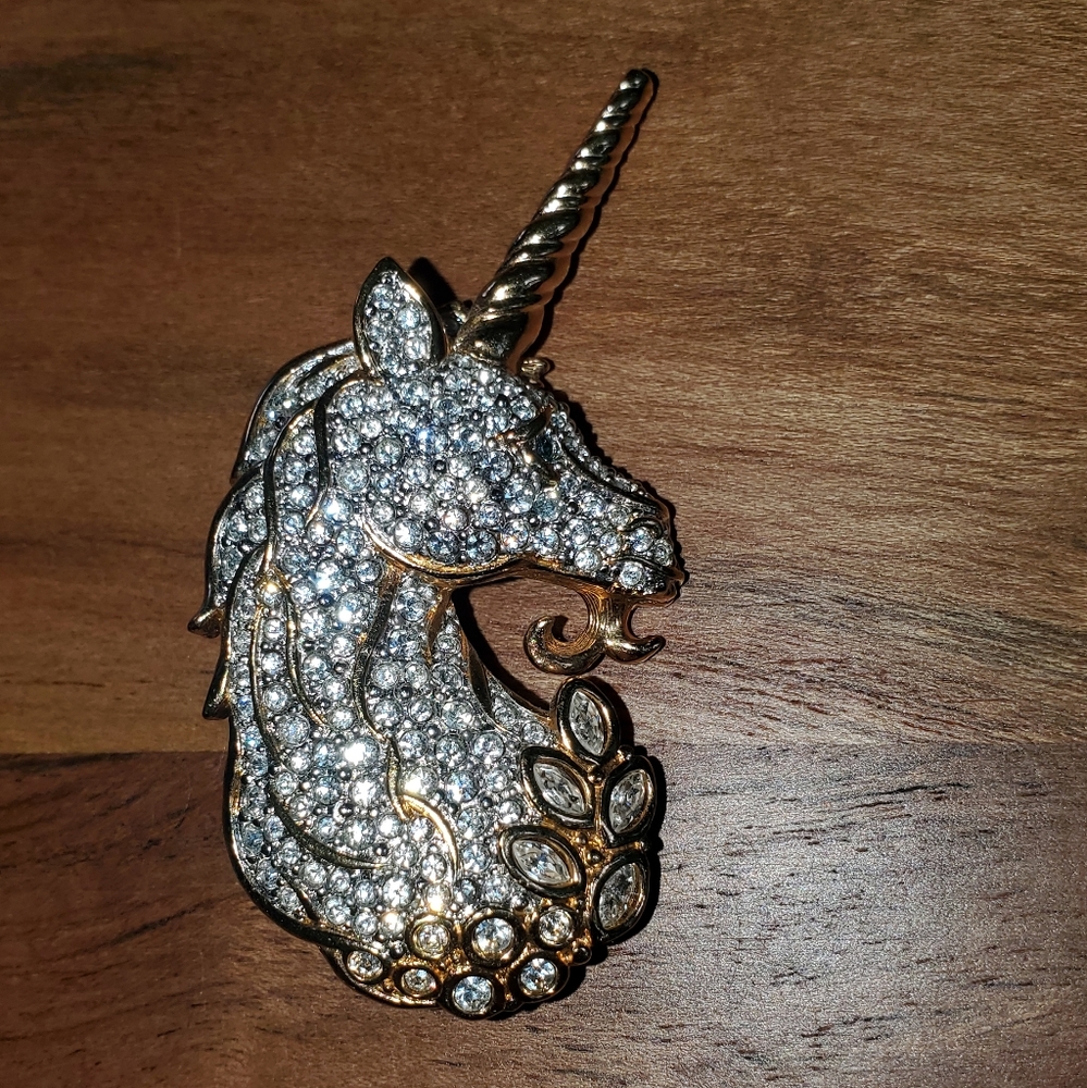 Swarovski Unicorn Brooch Gold